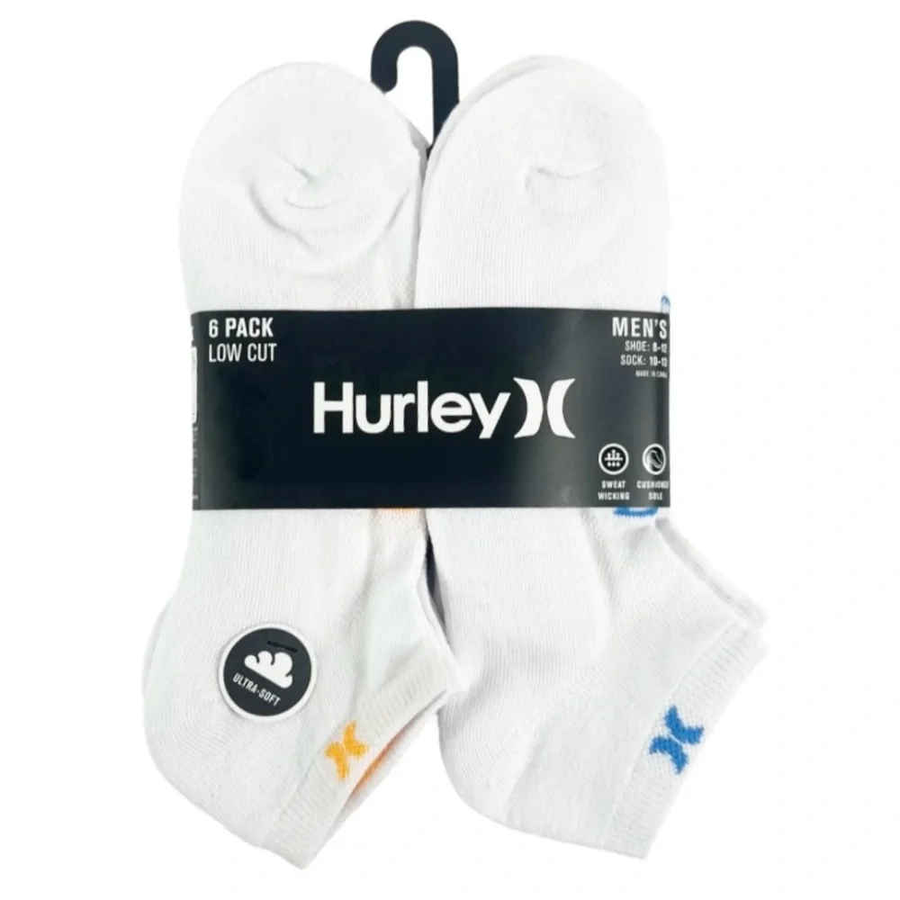 Hurley 6 Pairs Low Cut Cushioned Sole Socks NEW